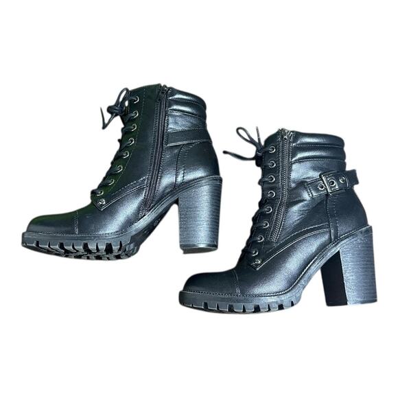 GBG Los Angeles Jaydyn Black 3.5” heeled combat ankle boots womens size 7.5 - Picture 8 of 11